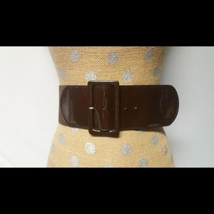 Vintage Brown Patent Faux Leather High Waist Belt